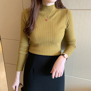 One Size Knitted Sweater Half High Collar Solid Color Base <strong>Shirt</strong> Wearing a Medium Neckline Long Sleeved Top Inside and <strong>Outside</strong> - Product Image 2
