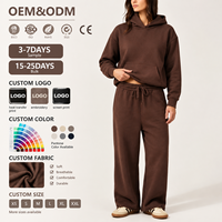 Ensemble deux pièces de luxe personnalisé avec logo pour femme : sweat à capuche en polaire et pantalon de jogging large – Tenue décontractée 2 pièces pour femme