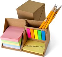 Organizador de Escritorio Personalizado SL, Ecológico, de Papel Kraft, con Soporte para Notas Adhesivas y Portalápices, con Notas Adhesivas de Colores