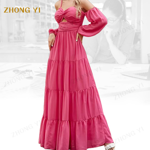 2023 Dongguan Yili, модное летнее милое розовое пляжное платье больших размеров, женская одежда с длинным рукавом, женские повседневные платья - Product Image 3