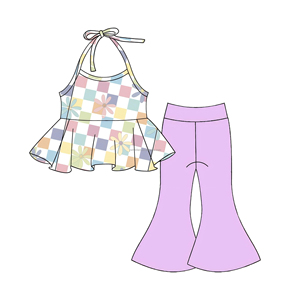 Set 2 Pezzi per <span class=keywords><strong>Bambina</strong></span> di Tendenza: Gilet con Lacci e <span class=keywords><strong>Pantaloni</strong></span> a Zampa a Vita Alta, Stampa Personalizzata o Tinta Unita - Product Image 4