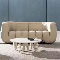 Designer-Stil Wohnzimmer Maßgefertigtes Sofa Weißes Leder 3-Sitzer Boden-Sektionalsofa Couch