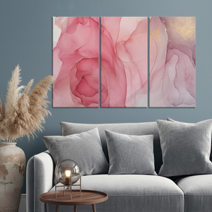 Elegant Pink & Gold <b>Abstract</b> Ink <b>Canvas</b> Print Modern Wall Art,SET OF 3 <b>CANVAS</b> - Product Image 3