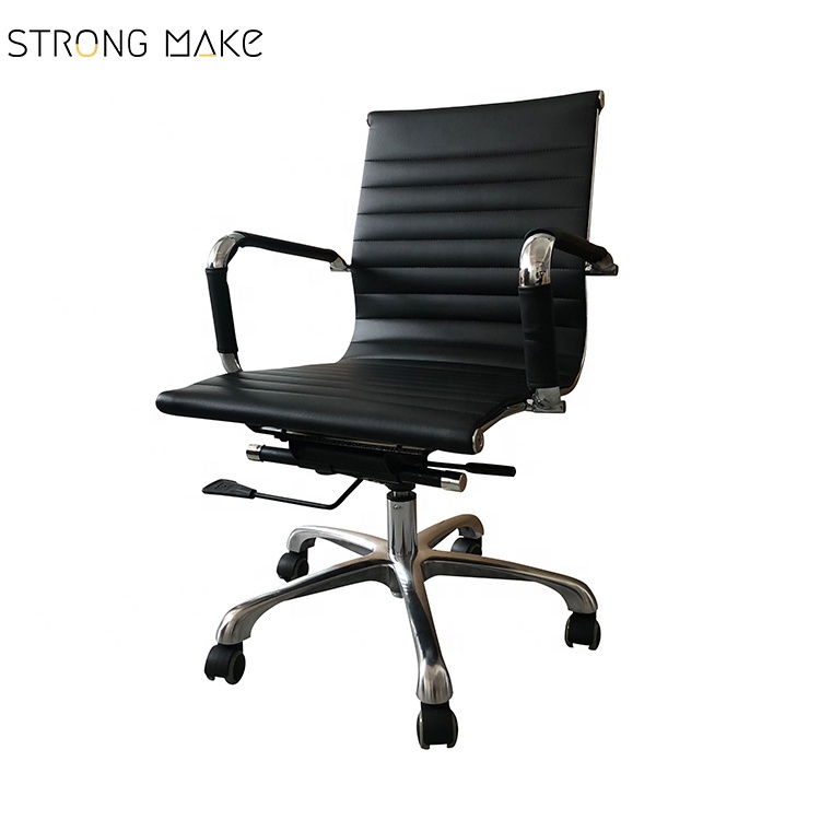 Swivel mid back armless ribbed Designer office chair leather soft leather executive office chair