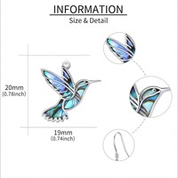 Collier pendentif colibris en coquille d'ormeau avec émail noir en argent sterling. 18