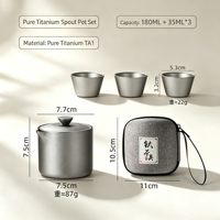 Ensemble de théière de voyage en titane pur avec filtre intégré, tasses empilables avec sac de transport en tissu, kit de thé portable pour le camping en plein air