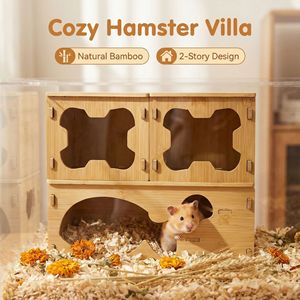 Casa de Bambú Natural de Dos Pisos para Hámsteres, Casa de Escondite Transpirable para Mascotas Pequeñas - Product Image 3