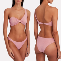 2023 HL fabrication rose sexy une épaule brillant bling maillots de bain maillots de bain body femmes personnalisé 3 pièces maillots de bain ensemble