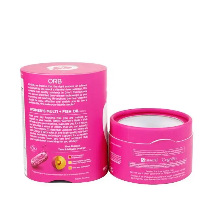 Hot Sale Brand Logo Design e Parcial UV Acabamento Personalizado Rosa Impressão Papel Tubo Caixa Embalagem