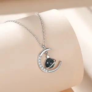 2023 New 925 Sterling Silver Crescent Moon Planet Pendant 18k Gold Plated Women's Necklace Jewelry