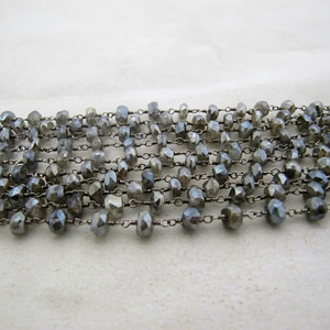 Natural Labradorite <b>Rosary</b> Chain Mystic Coated Faceted Rondelle Beads 5mm Chain - Product Image 1