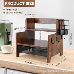 Estante de Almacenamiento de Madera de Varias Capas para Jarabes de Café con Portavasos, Estante para Bebidas de Bar, Estante para Cócteles, Estantes de Exhibición Ordenados de Dos Niveles - Product Image 4