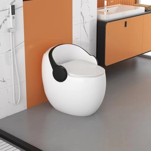 Toilette moderne en forme d'œuf, monobloc, à double chasse, blanc noir brillant, facile à nettoyer, siphonique, S-trap pour salles de bain - Product Image 6