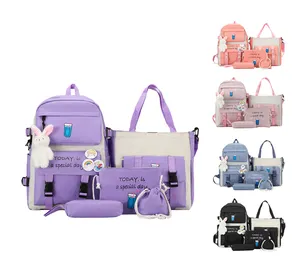 Mochilas de estilo coreano para niñas, conjunto de 5 piezas, mochila escolar de alta calidad, tamaño grande, venta al por mayor