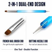 Pinceau à ongles de luxe ovale personnalisable 2026, double embout, poils durs, pinceau français, outil de nail art pour points, avec manche en acrylique