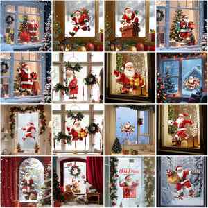 Ensemble d'autocollants de Noël assortis Père Noël pour fenêtre – Décorations festives pour la maison, les vitrines et les fournitures de fête de Noël - Product Image 2