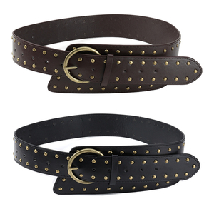 Ceintures en cuir synthétique pour femmes avec rivets pour manteaux et robes, <span class=keywords><strong>ceinture</strong></span> large pour femmes, <span class=keywords><strong>ceinture</strong></span> en daim cloutée avec boucle en laiton antique - Product Image 1