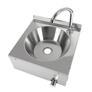 อ่างล้างจานสแตนเลสติดผนังสำหรับครัวเชิงพาณิชย์ ควบคุมด้วยระบบเข่า ผิวสัมผัสด้านแบบปัดเงา ได้รับการรับรองมาตรฐาน NSF รับน้ำหนักได้ 300 กก./ตร.ม. - Product Image 2