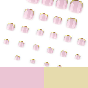 Golden Toenails Estilo francés 24PCs <span class=keywords><strong>Uñas</strong></span> acrílicas hechas a máquina Venta al por mayor <span class=keywords><strong>Uñas</strong></span> postizas Diseñador Prensa en las <span class=keywords><strong>uñas</strong></span> - Product Image 4
