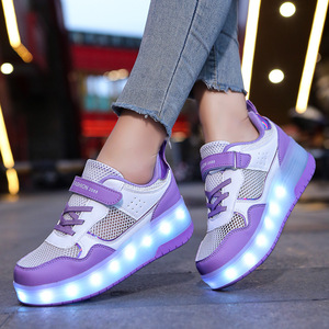 Chaussures de course lumineuses pour enfants, rechargeables par USB, avec commande par bouton, en polyester, pour la course nocturne - Product Image 1