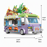 Set de Bloques de Construcción de Camión de Comida Personalizado con Diseño de Pizza, Vista de Calle Urbana, OEM, Marca Privada, Juego de Construcción STEM Inmersivo para Juego de Roles