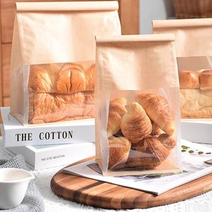 Bolsas de Papel Kraft Desechables <span class=keywords><strong>para</strong></span> Reciclar Pan, Panadería, Comida, Palomitas de Maíz, Bolsas de Papel a Prueba de Grasa con Ventanas - Product Image 5