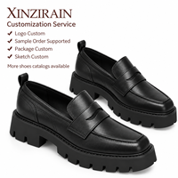 Xinzirain Mocassins Penny personnalisés pour femme, aspect cuir noir, à enfiler, à bout mocassins, avec plateforme épaisse et semelle à clous, chaussures décontractées