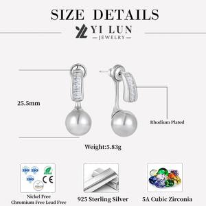 YILUN Boucles d'oreilles perles grises rondes en argent sterling 925 Boucles d'oreilles de mariage en perles de culture plaquées rhodium hypoallergéniques pour femmes - Product Image 5