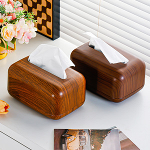 Walnut Wood Color Tissue Box Plastic Simple Design <b>For</b> Living Room Desktop Hotel Use - Product Image 2