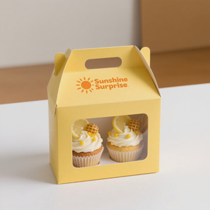 Scatola regalo di colore personalizzato con finestra Cupcake scatola di imballaggio prodotti per la torta con manico regalo scatola di trasporto - Product Image 5