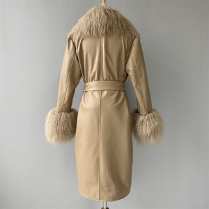 Ingrosso cappotto in vera pelle di pecora a doppio petto collo di <span class=keywords><strong>pelliccia</strong></span> mongolia autunno con risvolto Trench in vera pelle cappotti con <span class=keywords><strong>pelliccia</strong></span> per le signore - Product Image 6