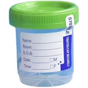 Cangkir sampel individu steril, kolektor spesimen pengencangan 30ml 40ml 60ml 120ml bangku wadah urin dengan segel label