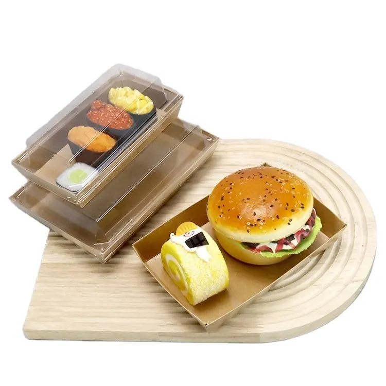 Boîte en papier kraft recyclable épaisse et rectangulaire anti-graisse Boîtes d'emballage alimentaire à emporter avec couvercles