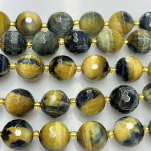Perle Grandi in Occhio di <span class=keywords><strong>Tigre</strong></span> Giallo Blu Fantasia da 16mm, Perle Sfaccettate Rotonde in Pietra Naturale da 1.5MM per Creazione di Gioielli, 21 Pezzi/Filo - Product Image 6