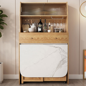 Tavolo da Pranzo Pieghevole con Piano Effetto Marmo, Struttura in Legno e Mobile Contenitore per <span class=keywords><strong>Cucina</strong></span> e Soggiorno di Piccoli Appartamenti - Product Image 3