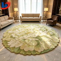 HENGJIU Moderner Architektonischer Goldener Pfingstrosen-Teppich aus 100% Neuseeländischer Wolle, 3D Handgetufteter Blumenteppich für Executive-Suiten und Luxushotels