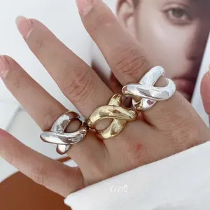 BD-L3140 фантастические серебряные однотонные кольца, повседневные ювелирные изделия X-образное простое Золотое кольцо для женщин и мужчин
