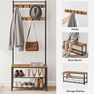 Porte-manteau et porte-chapeaux multifonctionnel transfrontalier à assembler, étagère de rangement créative sans perçage avec banc à chaussures et porte-manteau - Product Image 3