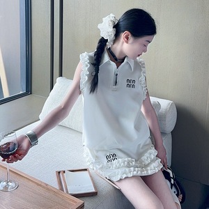 Nouvelle mode décontractée 2 pièces blanc sans manches volants lettre worested tissu adolescents <span class=keywords><strong>fille</strong></span> ensemble de vêtements - Product Image 1