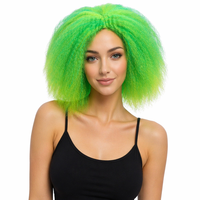 Perruque courte afro dégradée vert-jaune pour femme, bouclée et frisée, synthétique, pour cosplay et fête