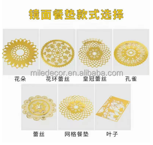 Sets de dessous-de-<span class=keywords><strong>plat</strong></span> en <span class=keywords><strong>carton</strong></span> découpés au laser motif floral, avec sous-verres dorés effet miroir pour mariages et événements à domicile - Product Image 4