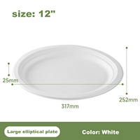 Platos Desechables Clásicos de Bagazo Compostables y Degradables de 12 Pulgadas, Ovalados, Sin Plástico, Directo de Fábrica, para Restaurantes