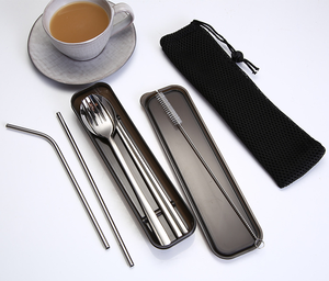Juego de Cubiertos Portátiles de Acero Inoxidable para Viajes al Aire Libre, Cuchillo, Cuchara, Tenedor, Palillos, Pajita, con Caja - Product Image 1