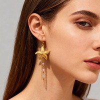 Pendentif Étoile de Mer Scintillante Plaqué Or, Boucles d'Oreilles de Plage Étincelantes pour Femmes, Bijoux d'Été Thème Marin Étanche, Vente en Gros TGES9506