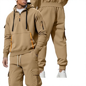 Nuova Tuta Invernale da <span class=keywords><strong>Uomo</strong></span> con Cappuccio in Pile - Tuta con Zip Multi-Tasca, Completo Streetwear con Cappuccio in Tinta Unita - Product Image 1