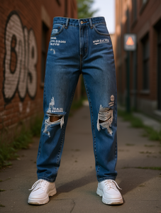 Wanbocre Jeans de pierna recta para mujer, cintura alta, diseño vintage rasgado, pantalones vaqueros de longitud completa, corte holgado, estilo otoñal - Product Image 2