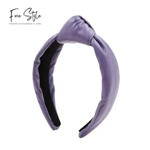 Finestyle high quality real leather wide knotted headband headband for women