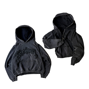 Sweat à capuche oversize noir en coton avec logo imprimé en relief, poche avant, coupe courte, style automne pour homme - Product Image 1
