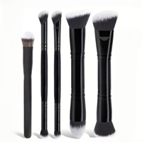 Ensemble de 5 pinceaux à double embout pour le blush, manche en bois, poils synthétiques, pour l'application de fond de teint, de blush et de poudre sur le visage