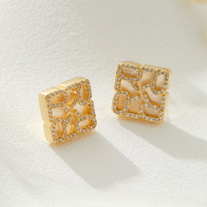 Geometric Square Stud Earrings S925 Silver Micro Zircon Inlay Party Fashion Jewelry - Product Image 4